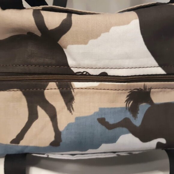 New Mini Duffle Travel Tote Shoulder Bag Western Cowboy Rodeo Horses Brown Blue - Picture 8 of 9